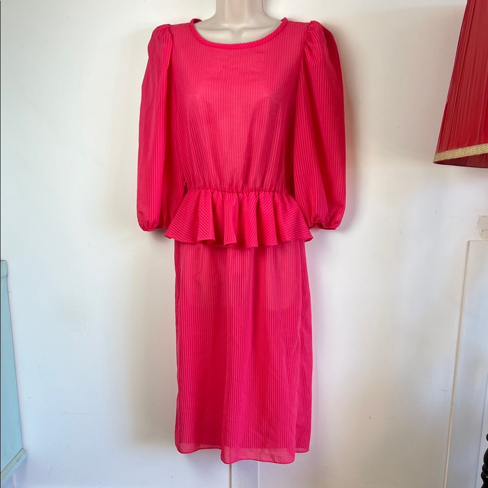 Vintage 80’s Barbie Peplum Dress Sheer striped fabric